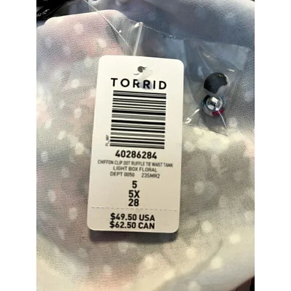 Women's Torrid Plus Size 5, 5X, 28 Chiffon Clip Dot Ruffle Tie Waist Tank Shirt - Picture 7 of 10